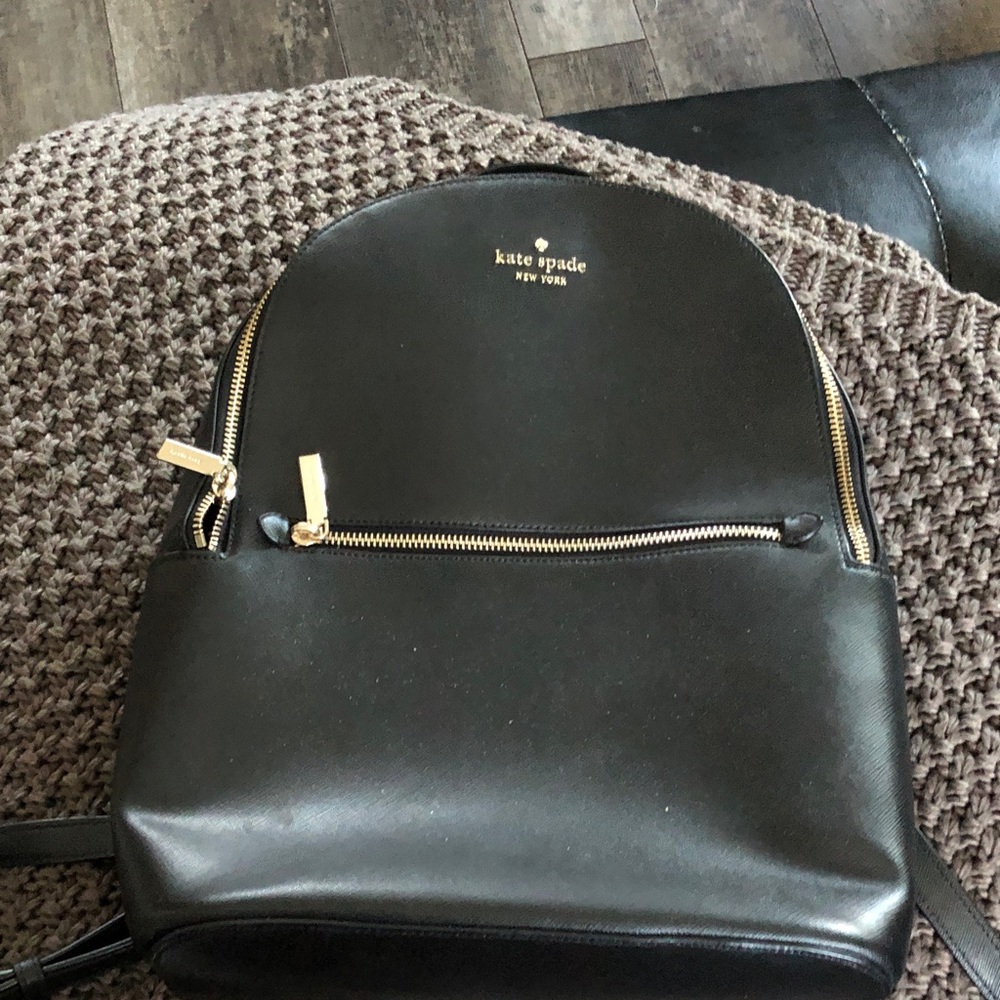 kate spade black leather backpack with gold hardware